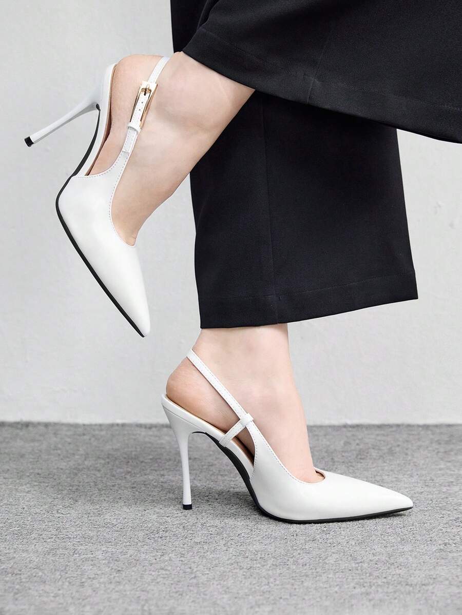 CUCCOO BIZCHIC Zapatos de tacón alto con decoración de tirante y lazo para mujer, color vino tinto, zapatos de primavera para vacaciones de primavera, Pascua y Navidad - PU blanco - Ver 1