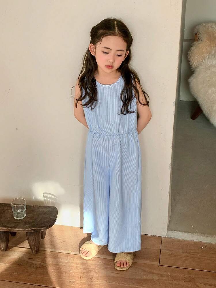 Young Girl Sleeveless Crew Neck Jumpsuit Summer