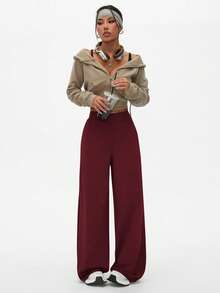 Dewbera Women's High Waisted Wide Leg Yoga Pants,Loose Fit Casual Sports Sweatpants,Flare Workout Leggings,Suitable For Running,Outdoor & Fitness - Burgundy - View 5