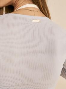 Aralina Áo croptop tay dài ôm sát, cổ chữ V sâu, dáng suông, chất liệu co giãn, thích hợp mặc hàng ngày, kiểu dáng thường ngày. - Màu xanh nhạt - Xem 4