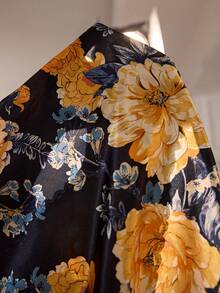 SHEIN MuseNap CURVE 花卉印花仿丝绸蕾丝边优雅睡衣套装 - 彩色 - 查看 7