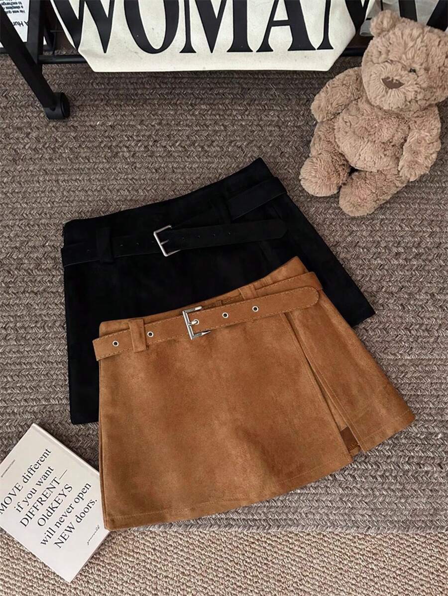 SHEIN Franclia 秋冬通勤复古不对称下摆高腰A字系带优雅休闲女裙短裙 女式短裙短裙 迷你短裙短裙 高腰短裙短裙 系带短裙短裙 半身裙 迷你裙 短款系带裙 棕色裙子 女式裙子 麂皮裙 女式短裙短裙 系带裙 搭扣裙 高腰裙 女式裙子 带系带迷你裙 高腰迷你裙 麂皮迷你裙 女式裙子 - 卡其色 - 查看 1