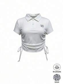 Rina Fox Women's Casual Letter Print Side Drawstring T-Shirt, Summer - Blue - View 1