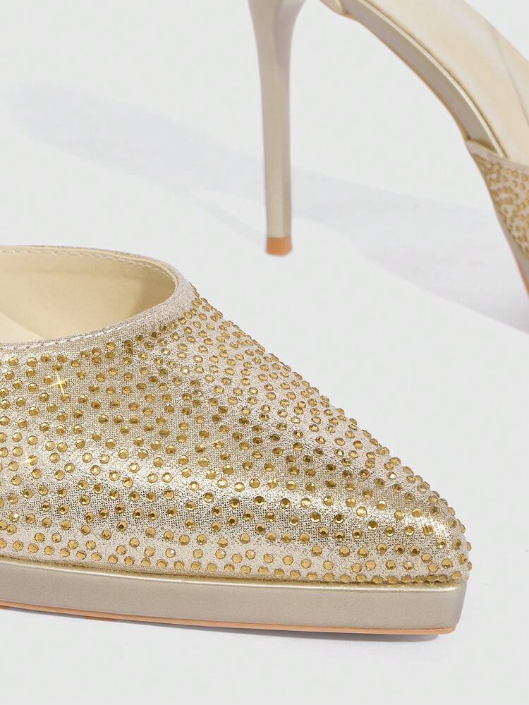 CUCCOO SZL Women Shoes Women's Pointed Thin High Heel Height Water Platform Golden Rhinestone Women's High Heel Shoes Ankle Strap Hollow Shoes Wedding Party Banquet Nightclub Stylish Gorgeous Simple High Heel Women's Shoes Spring Shoes
