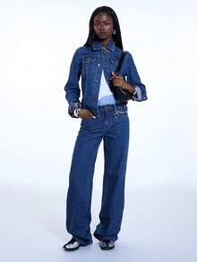 COUREZ Low Rise Slim Fit Jeans In Mid Blue Wash /Y2K Spring For Women Street Streetwear Denim Going Out Party Summer Jeans - Blue - View 2