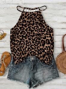 EMERY ROSE Plus Size Women Vintage Leopard Print Halter Neck Camisole, Suitable For Summer Music Festivals And Vacation - Multicolor - View 1
