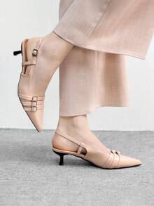 CUCCOO BIZCHIC Giày cao gót mũi nhọn, gót mỏng, kín mũi, thoáng khí, quai sau, kiểu dáng slip-on dành cho nữ. - Màu be - Xem 3