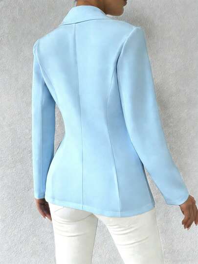 Eryvara 纯色长袖翻领简约设计纯色西装外套 女士浅蓝色西装外套 女士套装 浅蓝色西装外套 女士蓝色西装外套