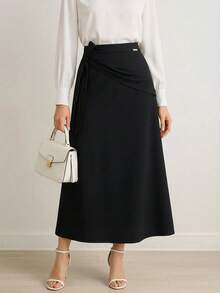 Modelyn New Design Asymmetrical Ruffle Decor Elegant Elegant Daily, Party, Commute, Vacation Versatile Skirt - Black - View 1