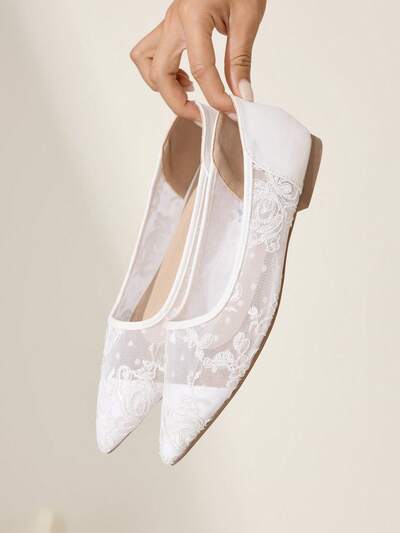 CUCCOO CHICEST Women Shoes Fashion Pointed Flat Bottom White Mesh Elegant Comfort Commuter Versatile Women's Flat Bottom Shoes Women's Shoes Wedding Shoes Summer Shoes Bride Shoes