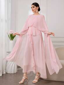 Al Najma French Design Ruffle Hem Flare Sleeve Women Dress - Pink - View 7