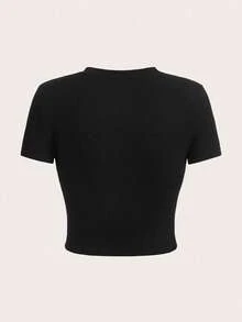 SHEIN Halbtontiger Cupido Figurbetontes Kurzarm T-Shirt, Retro Cupido T-Shirt, Engel T-Shirt, Pixel Art Cupido, Valentinstag T-Shirt, Collegestil Valentinstag T-Shirt, Valentinstag T-Shirt - Schwarz - Übersicht 2