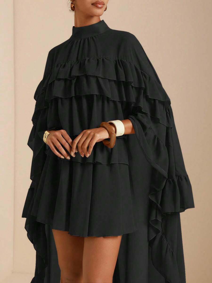 Vesra Women's Retro Elegant Ruffle Hem Brown Blouse - Black - View 1