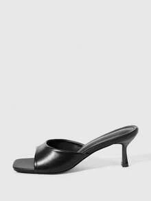 Sleekvia Women's Square Toe Black Casual High Heel Slide Sandals Valentine's Day Summer - Black - View 4