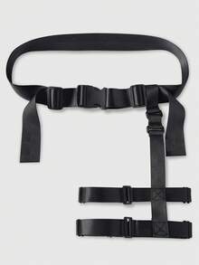 ROMWE 1pc Women's Black Canvas Fabric Single Side Double Layer Elastic Band Leg Decor Dark Goth Style Waist Belt Skirt/Shorts Accessory, Versatile Daily Wear - Black - View 4