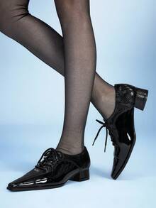 Sugerpunk Women's Black Snake Patchwork Lace-Up Heel Shoes Valentine's Day - Black - View 5