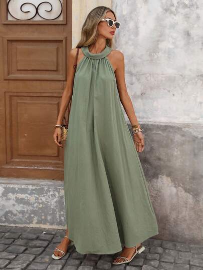 Brillora Damen Einfarbiges Gewebe Off-Shoulder Kleid, Frühling/Sommer