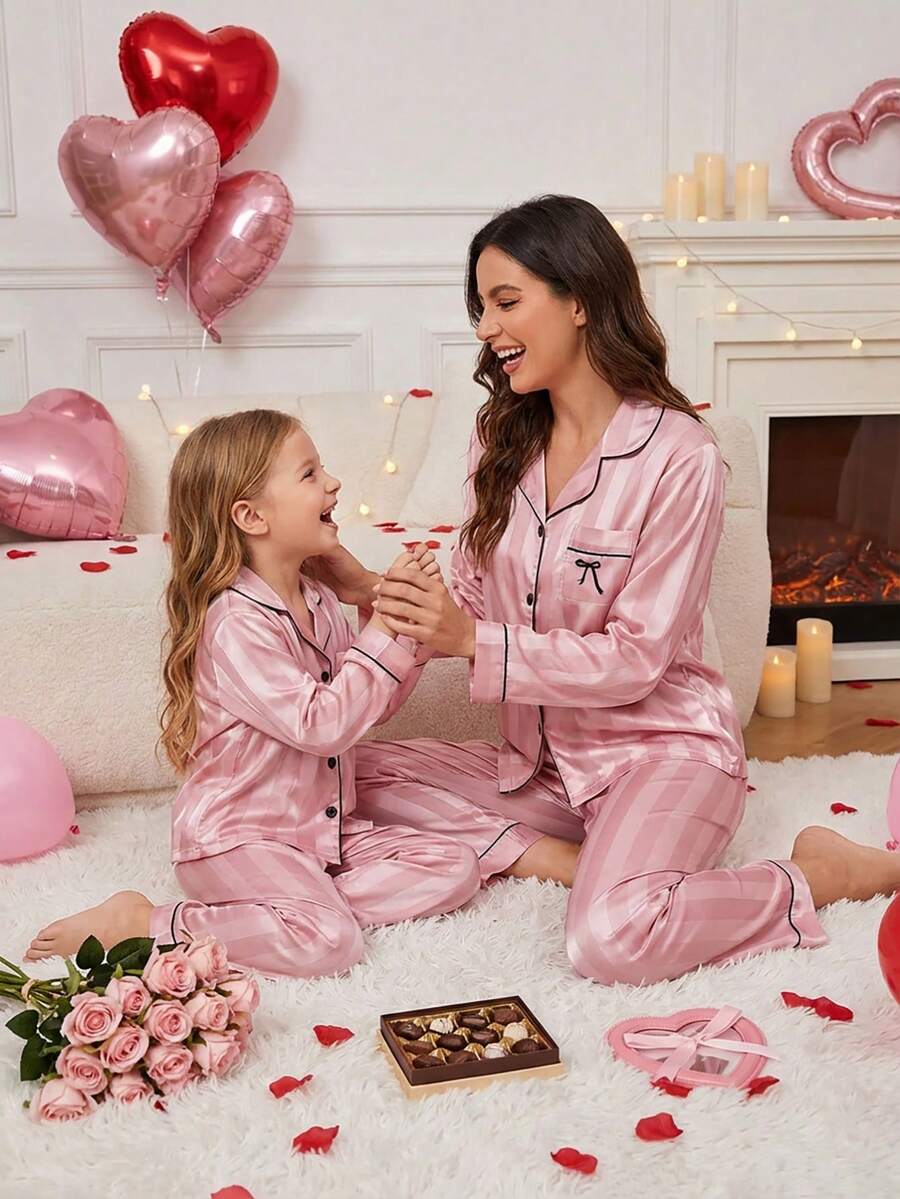 Bộ đồ ngủ cho bé gái, áo khoác cardigan dài tay sọc hồng tối giản và quần dài, đồ ngủ 2 món - Nhiều màu - Xem 1