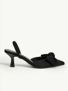 CUCCOO CHICEST Sapatos femininos Four Seasons com laço grande, bico fino e salto alto. Sexy e elegante, em tecido de lã. Sapatos de salto alto com tira, ideais para encontros, chás da tarde, festas, jantares e casamentos. - Veludo preto - Ver 3