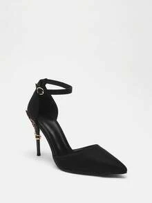 Glitzique Fall/Winter 2025 European And American Luxury Sexy Women's Shoes, Fashion Metal Flower Stiletto High Heels, Pointed Toe Strap Sandals, Women Pumps, Elegant, Party Outfits - Black - View 8
