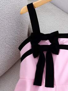 SHEIN Tween GirlsSweet & Cool Contrast Color 3D Bow Decor Sleeveless Wide Leg Jumpsuit, Casual Wear & Party, Spring/Summer Girls Summer Jumpsuit Bow Detail Jumpsuit Pink Jumpsuit Girls Kids Fashion Jumpsuit Jumpsuits For Girls Pink Jumpsuit For Girls - Pink - View 9