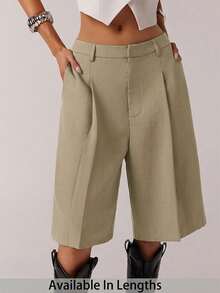 SHEIN PETITE CURVE Women's Casual Grey Suit Shorts, Spring Commute - Khaki - View 1