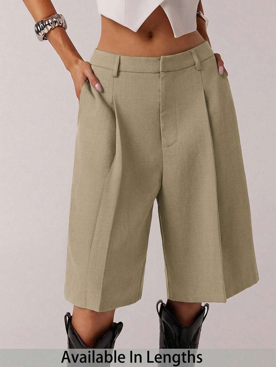 SHEIN PETITE CURVE Women's Casual Grey Suit Shorts, Spring Commute - Khaki - View 1