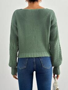 SHEIN Cottnline 1pc Casual Loose Shoulder Solid Color Cardigan, Autumn - Olive Green - View 2