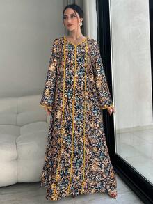 Yasmyna Women's Ditsy Floral Flare Sleeve Loose Long Dress - Multicolor - View 3