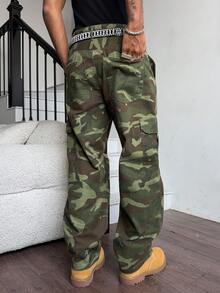 Manfinity Roughcore Quần jean nam denim rách rưới kiểu dáng thường ngày, họa tiết rằn ri, nhiều túi. - Nhiều màu - Xem 2