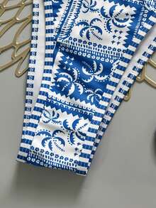 Swim Mod Women's Fashionable Printed Tie-Front Sexy Bikini Swimsuit, Spring/Summer - Blue - View 4