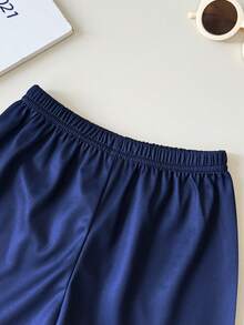 Playful Pals 2pcs/Set Toddler Boys' Summer Casual Retro Loose Sports V-Neck 91 Number Letter Print Color Block Short Sleeve Top & Elastic Waist Shorts Set,Soft - Royal Blue - View 9