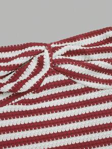 Sweetra Plus Size Women Striped Print Fitted Tube Dress - Red - View 5