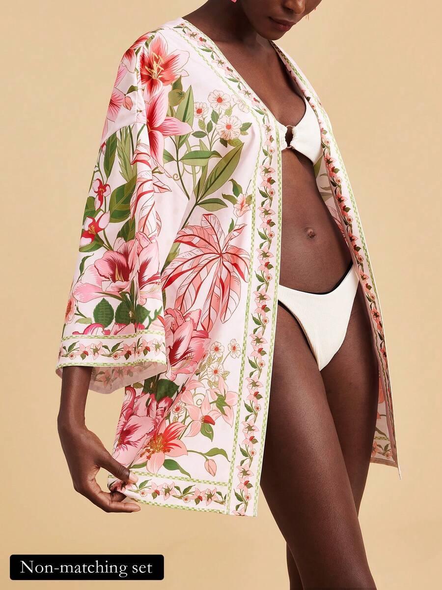 Travachic 女士印花宽松蝙蝠袖和服罩衫，适合度假 - 彩色 - 查看 1