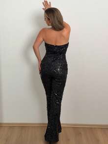 Jeta Ari 女士时尚派对亮片抹胸连体裤 - 黑色 - 查看 2