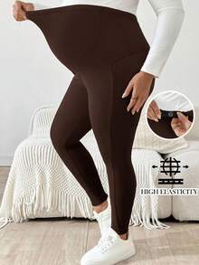 Plussiva 孕妇加大码弹力纯色可调节腰带手机口袋裤 - 棕色 - 查看 8