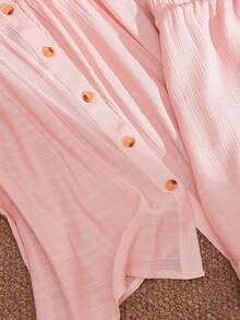 CosyJoli Plus Size Summer Casual Minimalist Front Button Ruffle Trim Top And Shorts 2 Pieces Set, Summer Outfits - Dusty Pink - View 5