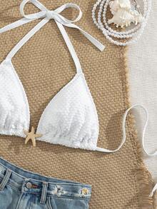 Swim Mod Bộ đồ bơi liền thân nữ mùa xuân/hè 2026 mới, kiểu cổ yếm, lưng hở, chất liệu vải chấm bi trắng, họa tiết sao biển, cỡ lớn, thích hợp cho mùa hè, đi biển và nghỉ mát. - trắng - Xem 4