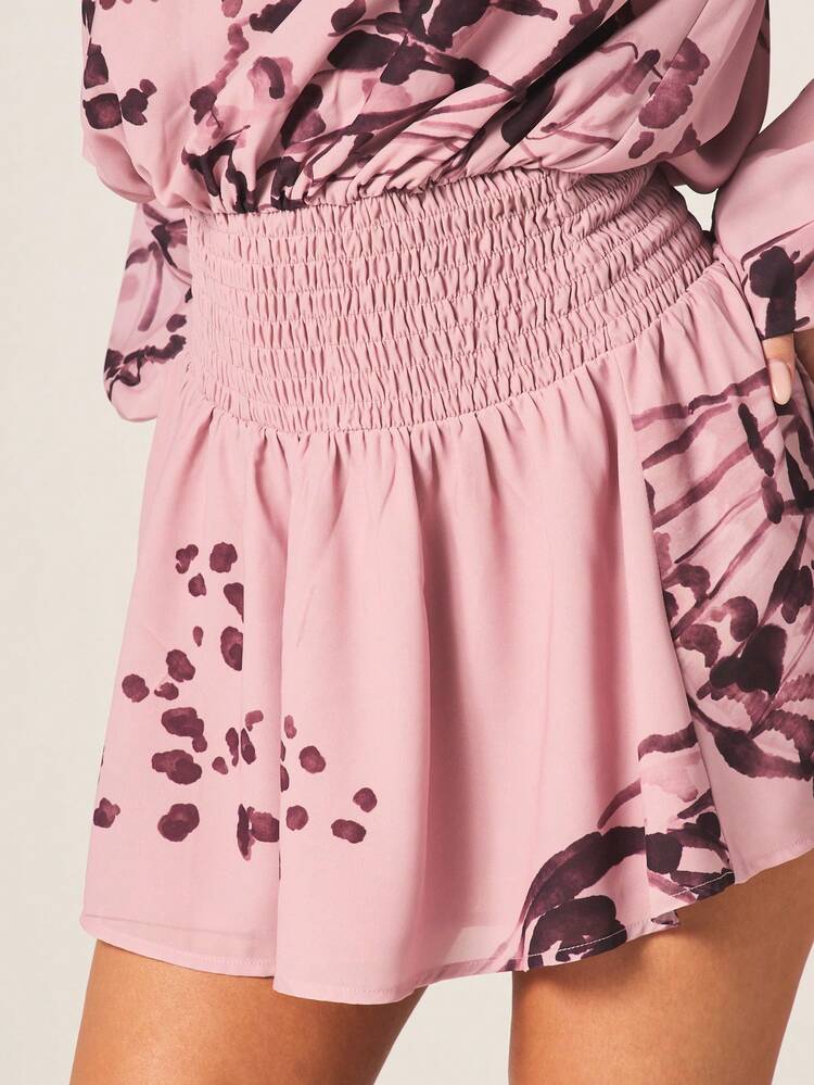 MISSGUIDED High Neck Tie Detail Chiffon Mini Dress With Butterfly Print And Smocked Waist For Spring Summer