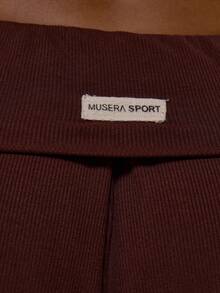 Musera Sport 罗纹折叠腰带宽松运动裤，适合秋冬季运动、健身房锻炼、普拉提、休闲、日常休闲和夏季穿着。 - 棕色 - 查看 5