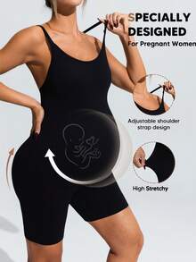 SHEIN Rompi Olahraga Hamil Warna Polos Elastis Bernapas, dengan Desain Cup. - Hitam - View 9
