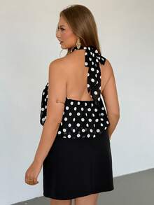 Auralis Áo camisole cỡ lớn thanh lịch in chấm bi trang trí kim loại - màu đen - Xem 4