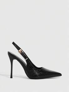CUCCOO SZL Women's Black Pointed Toe High Heels With Faux Snake Skin Metallic Buckle Decor - 22-28 Black - View 2