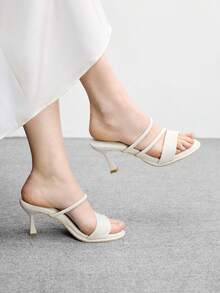 CUCCOO BIZCHIC Women's Fashionable Elegant Round Toe Thin Strap High Heel Slippers Summer Shoes - Apricot - View 4