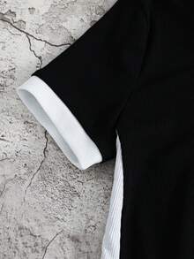 SHEIN Tween Girl Bow Embroidered Polo Collar Short Sleeve Casual Dress - Black - View 4