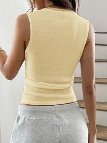 SHEIN Raffinéa 女士休闲优雅甜美粉色蕾丝边吊带背心，修身三粒扣休闲T恤，夏季百搭，适合日常穿着/上学/度假 - 黃色 - 查看 2