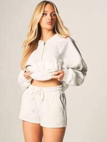 Missguided x Playboy Oversized Jersey Jogger Shorts With Drawstring Waist And Side Pockets For Casual Loungewear - Light Grey - View 4