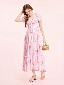 CUCCOO DOLLMOD 女士粉色露趾凉鞋，夏季连衣裙搭配，法式优雅女神风，粗跟高跟鞋 - 粉色 - 查看 6