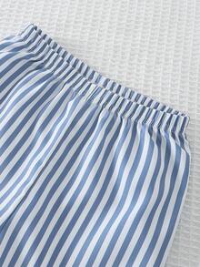 2pcs Young BoyCasual Striped Round Neck Comfortable Sweatshirt And Striped Woven Pants Pajama Set - Multicolor - View 5