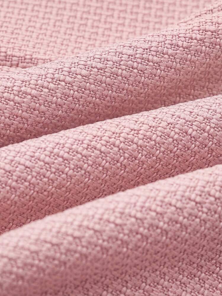 Elegant Festive Pink Tweed Mandarin Collar Mini Dress Women's Pink Dress Short Sleeve Dress Dress With Mandarin Collar Spring Summer